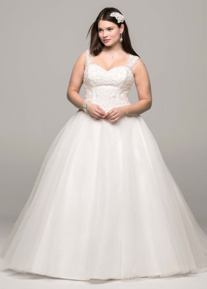 David's Bridal Tulle Ball Gown Wedding Dress with Illusion Back Detail | eBay