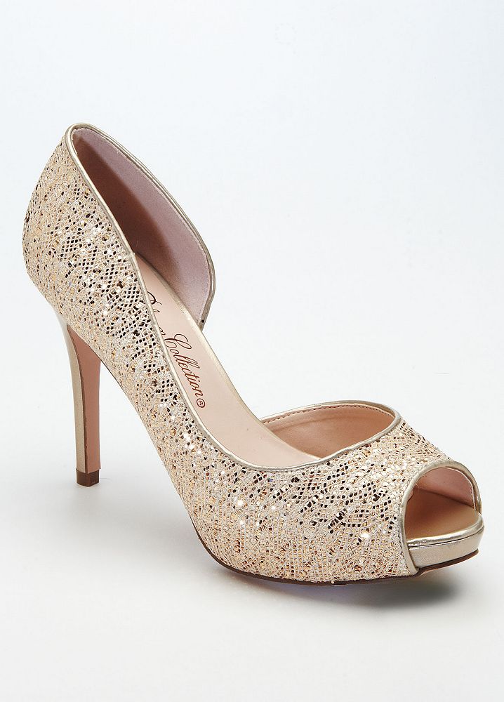 Davids Bridal Wedding And Bridesmaid Shoes High Heel D Orsay Glitter Pumps Ebay 