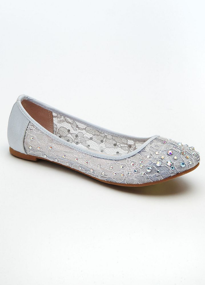 David's Bridal Wedding & Bridesmaid Shoes Lace Flat with AB Crystals