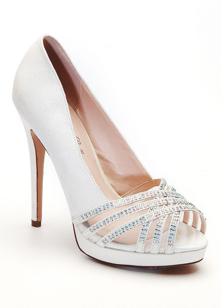 Davids Bridal Wedding And Bridesmaid Shoes Peep Toe Heel With Crystal Detail Ebay 