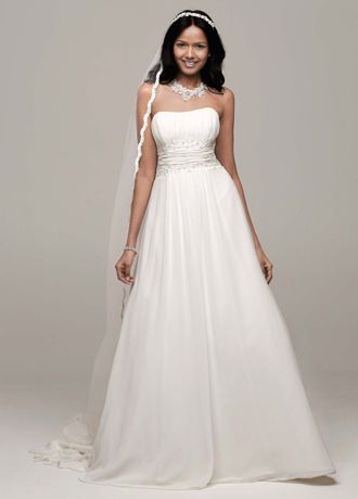 David's Bridal Chiffon Soft Wedding Dress with Beaded Lace on Empire