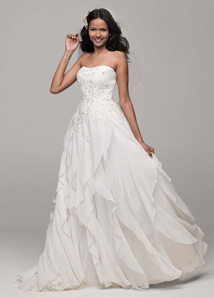David's Bridal Strapless A-Line Chiffon Wedding Dress with Ruffle Skirt | eBay
