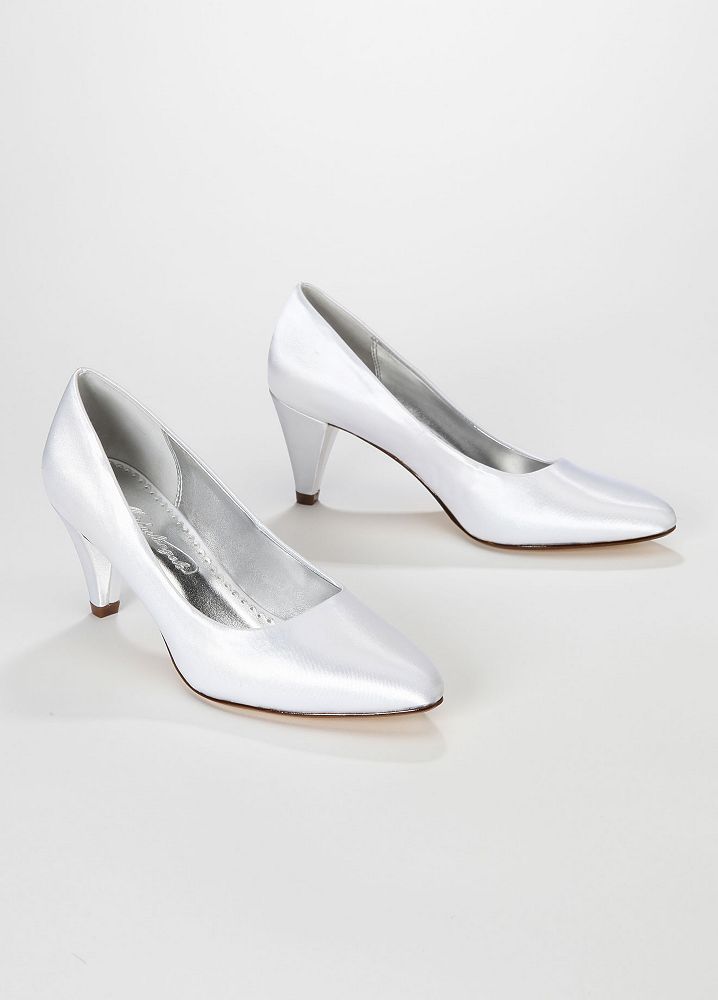 David's Bridal Dyeable Satin Mid Heel Pump Style PAULINE, White, 6.5 Bridal & Bridesmaid Shoes