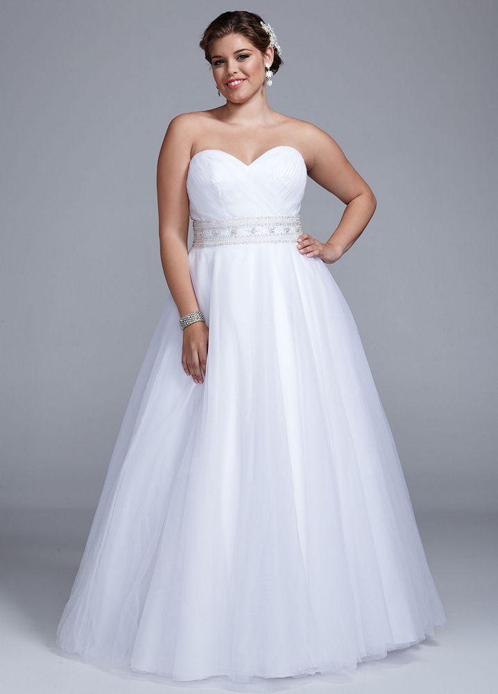 David's Bridal Strapless Tulle Ball Gown Wedding Dress with Beaded Belt | eBay