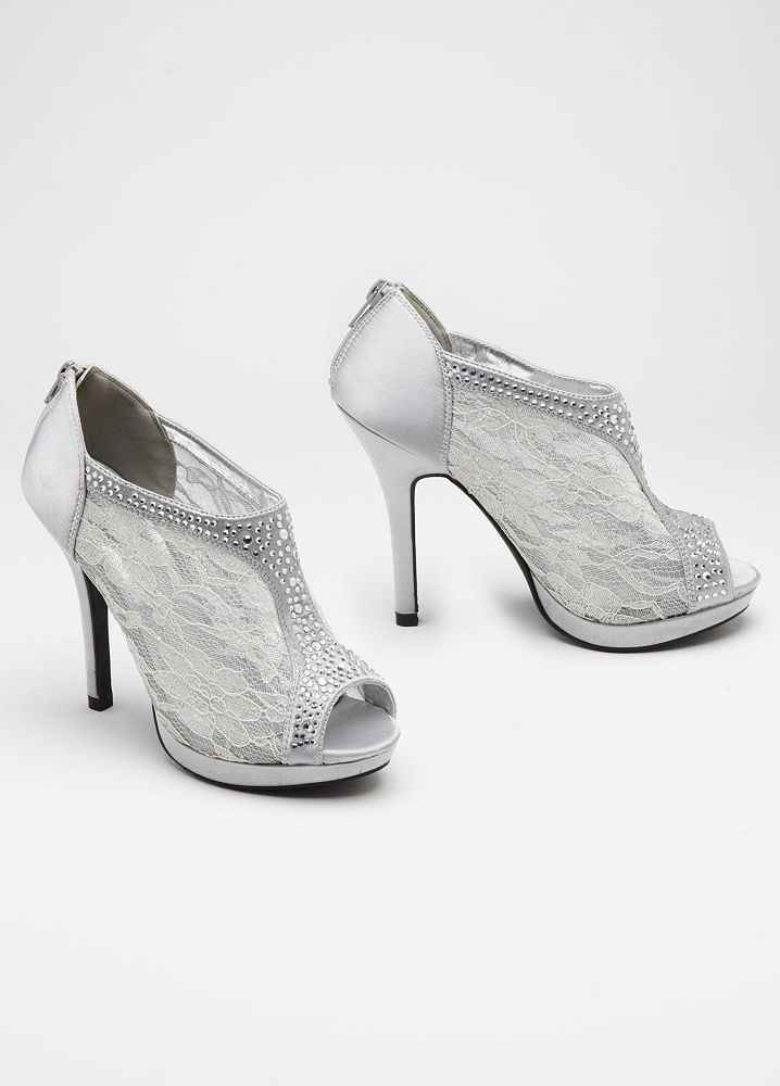 Davids Bridal Wedding And Bridesmaid Shoes Lace High Heel Shootie With Flatback C Ebay 