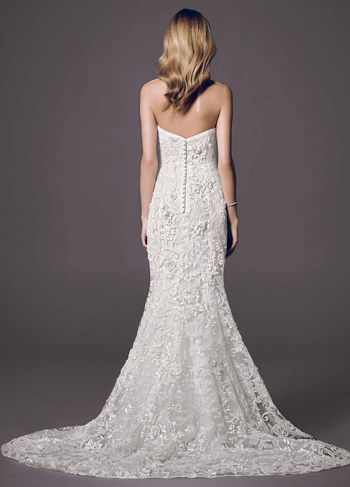 David's Bridal Fitted Trumpet Wedding Dress with Subtle Pink Flowers eBay