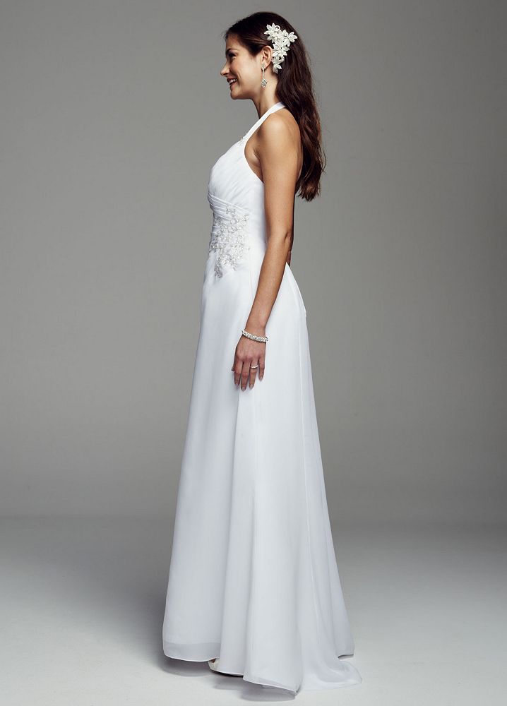 David's Bridal Sheath Georgette Wedding Dress with Halter Neckline | eBay