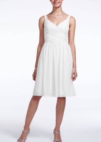 David's Bridal Sweetheart Bridesmaid Dress Strapless Short Chiffon Sz