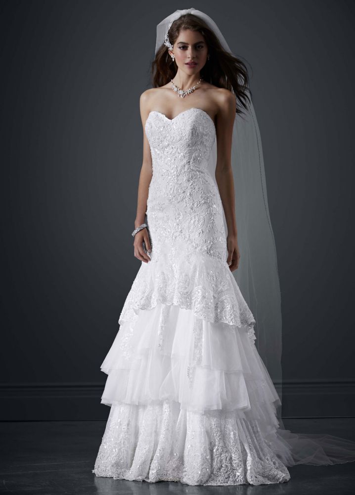 LUXE By David's Bridal Sweetheart Lace Mermaid Wedding Dress with Tiered Skirt | eBay