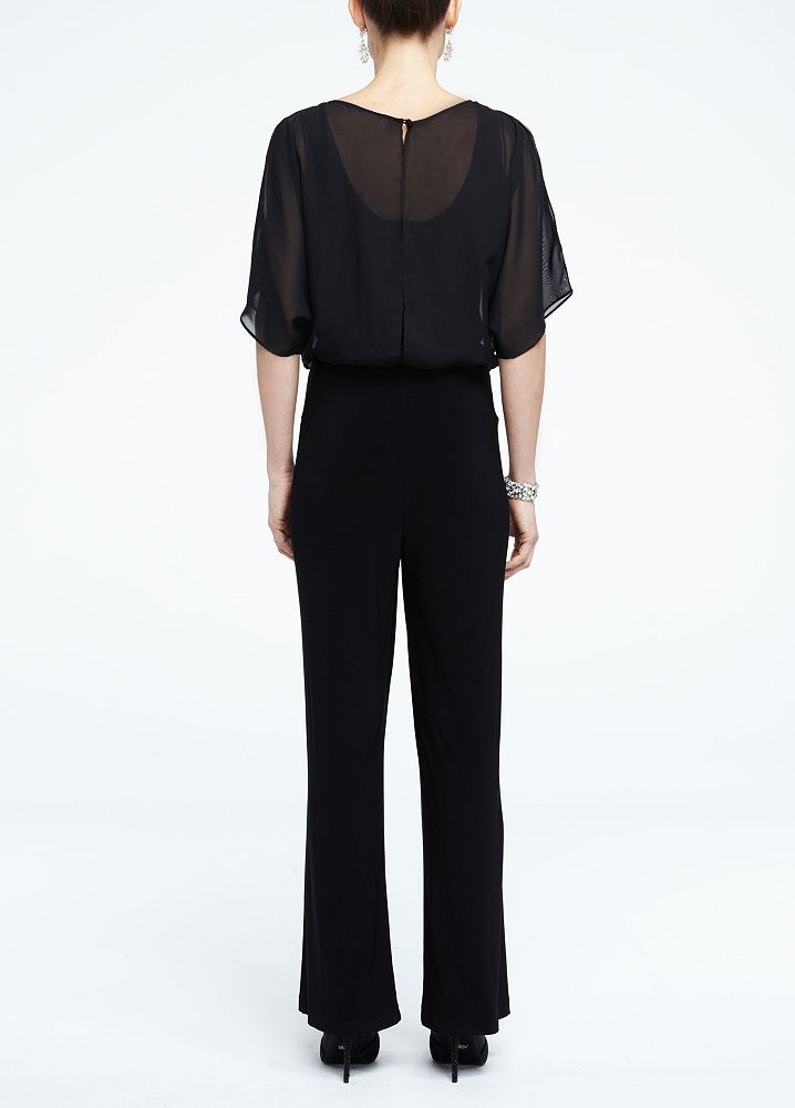 David's Bridal Cold Shoulder Chiffon and Jersey Jumpsuit eBay