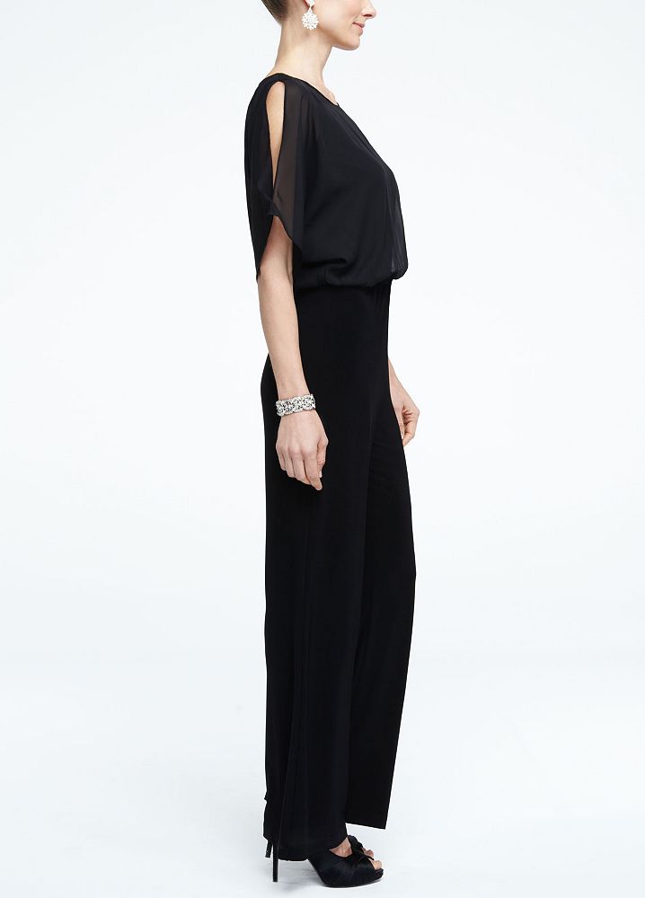 David's Bridal Cold Shoulder Chiffon and Jersey Jumpsuit eBay