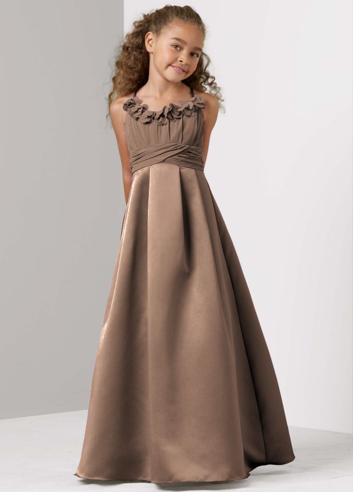 David's Bridal Satin and Chiffon Ball Gown with Flower Detail | eBay