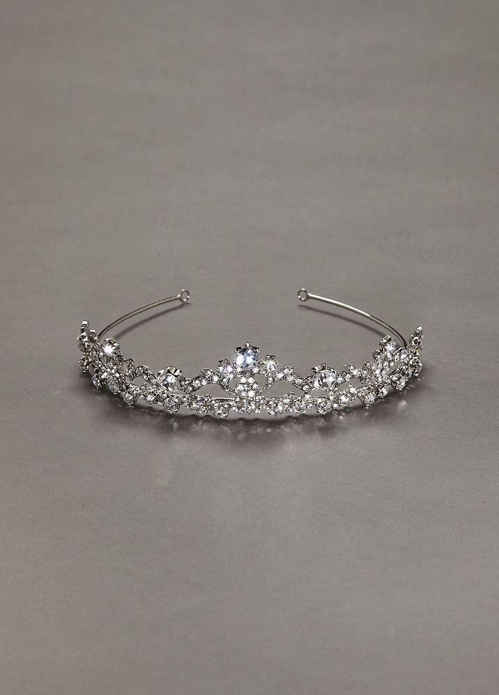 Rhodium Tiara with Round Stones Style T7588, Rhodium, Bridal Wedding Fascinator