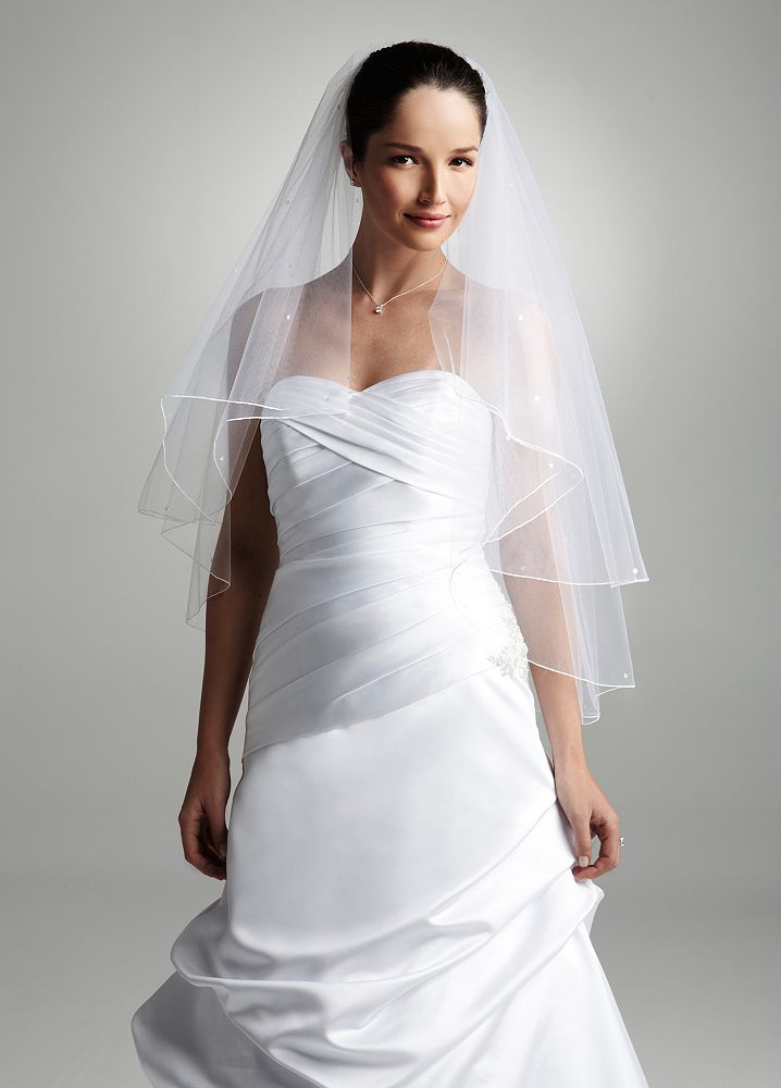 Two Tier Elbow Length Veil with Scattered Sequins Style V10BV25, Ivory