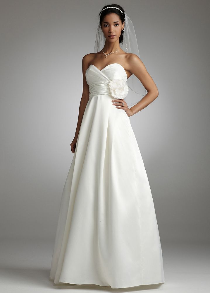 David's Bridal Wedding Dress: Satin A Line Gown with Empire Bodice Style EJ1M0143, Ivory, 2