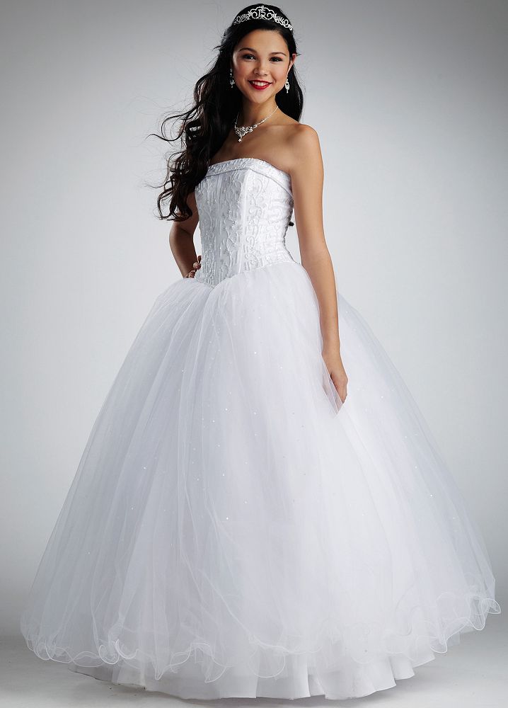 David's Bridal SAMPLE: Strapless Tulle Ball Gown Wedding Dress with Beaded Satin | eBay