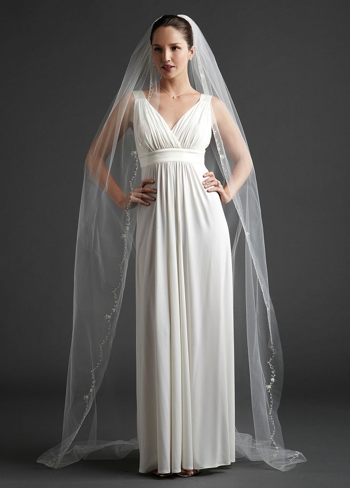 Cathedral Length Veil with Metallic Vine Design Style V105, Ivory