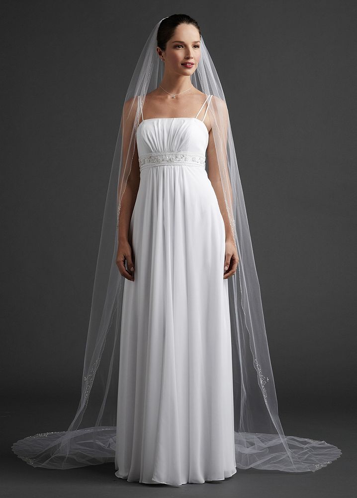 Cathedral Length Veil with Beaded Edge Style V910LONG, Ivory
