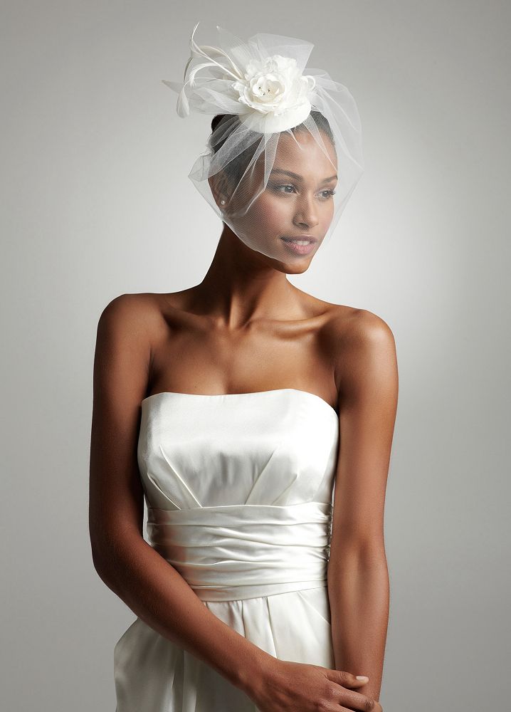 Vintage Hat with Attached Flowers and Blusher Style VH7950, Ivory