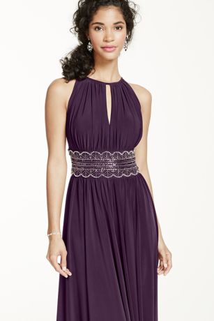 sleeveless keyhole beaded waist jersey dress