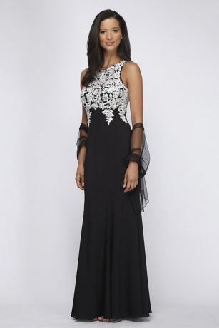 Black Rose Applique Crepe Dress