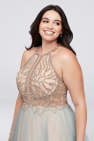layered tulle ball gown with beaded bodice glamour by terani