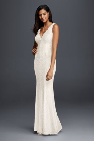 v neck sheath wedding dress