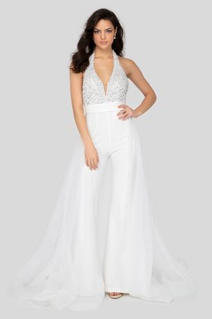 white jumpsuit with overskirt