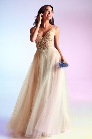 Embellished illusion Multi color tulle ball gown Glamour by Terani