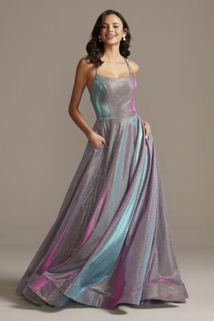 Back Metallic Iridescent Glitter Dress 