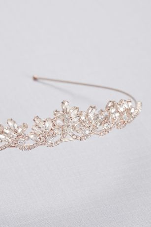 Pink Roses Bridal Rhinestones Crystal Wedding Gold Tiara 8182 