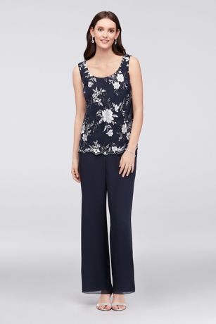 Floral Embroidered Georgette Pantsuit and Jacket