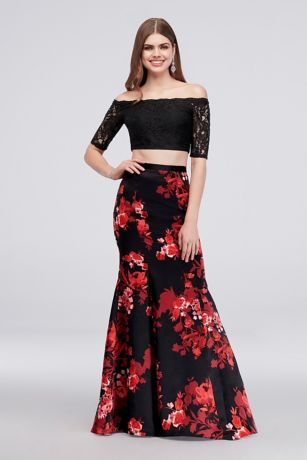 red skirt top set