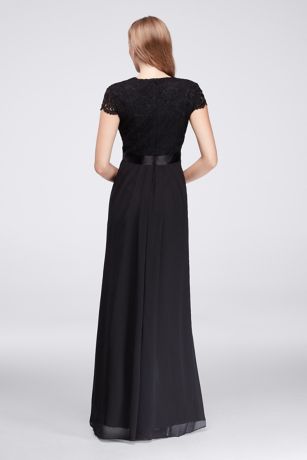 satin long dress with chiffon floral bodice