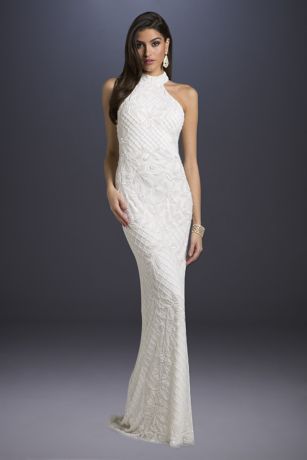 Lattice Beaded Halter Neck Sheath Wedding Dress David S Bridal