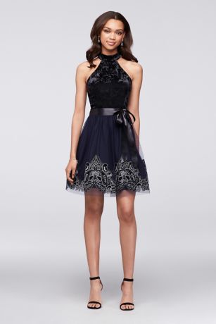 black glitter velvet high neck dress