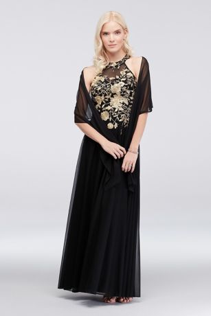 david's bridal black and gold dress