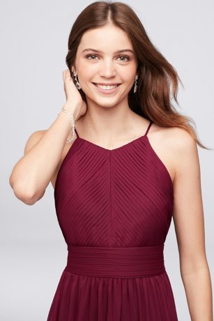 david's bridal micro pleated mesh halter