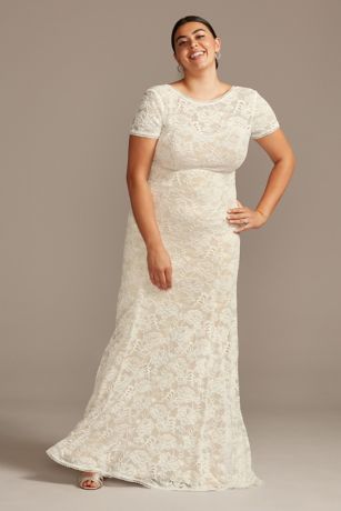 a line short sleeve wedding dress