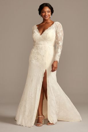 Illusion Sleeve Faux Wrap Plus Size Wedding Dress | David's Bridal