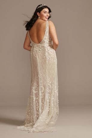 3D Leaves Applique Lace Plus Size Wedding Dress