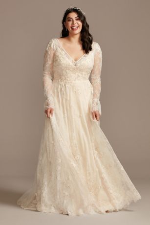 bell sleeve wedding dress plus size