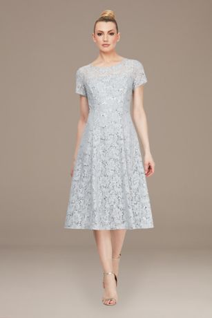 Sequin Lace Cap Sleeve Tea-Length Dress ...