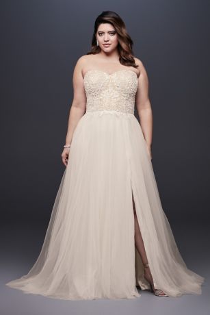 Strapless Plus Size Wedding Dress With Tulle Skirt David S Bridal