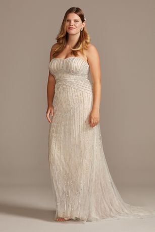 Deco Beaded Plus Size Lace Sheath 