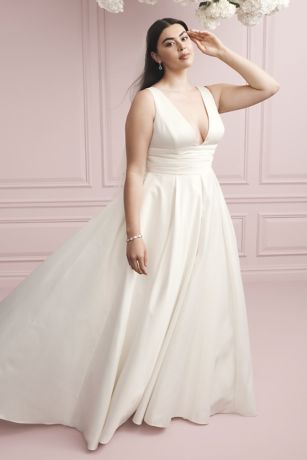 satin cummerbund ball gown wedding dress
