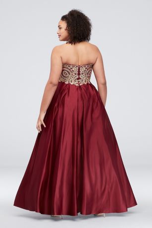 gold corded lace satin ball gown