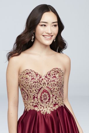 gold corded lace satin ball gown