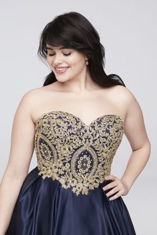 gold corded lace satin ball gown