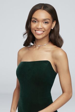 slanted neckline stretch velvet sheath gown